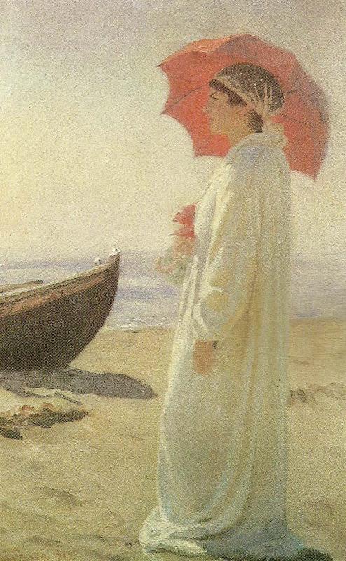 Laurits Tuxen nina, kunstnerens datter, pa stranden oil painting picture